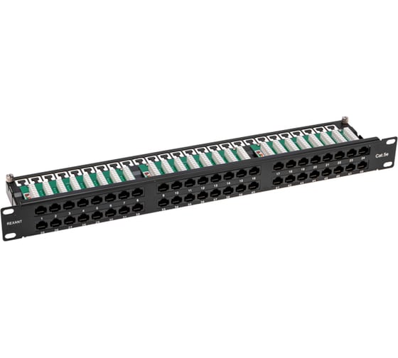 Изображение товара Коммутационная панель с кабельными органайзерами 19" REXANT высокой плотности 1u, 48 портов, u/utp, rj-45, cat 5e pro 02-0033