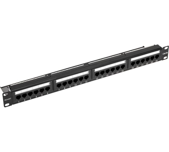 Изображение товара Коммутационная панель с кабельным органайзером REXANT 19", 1U, 24 порта, UTP, RJ-45, CAT 5e, PRO 02-0031