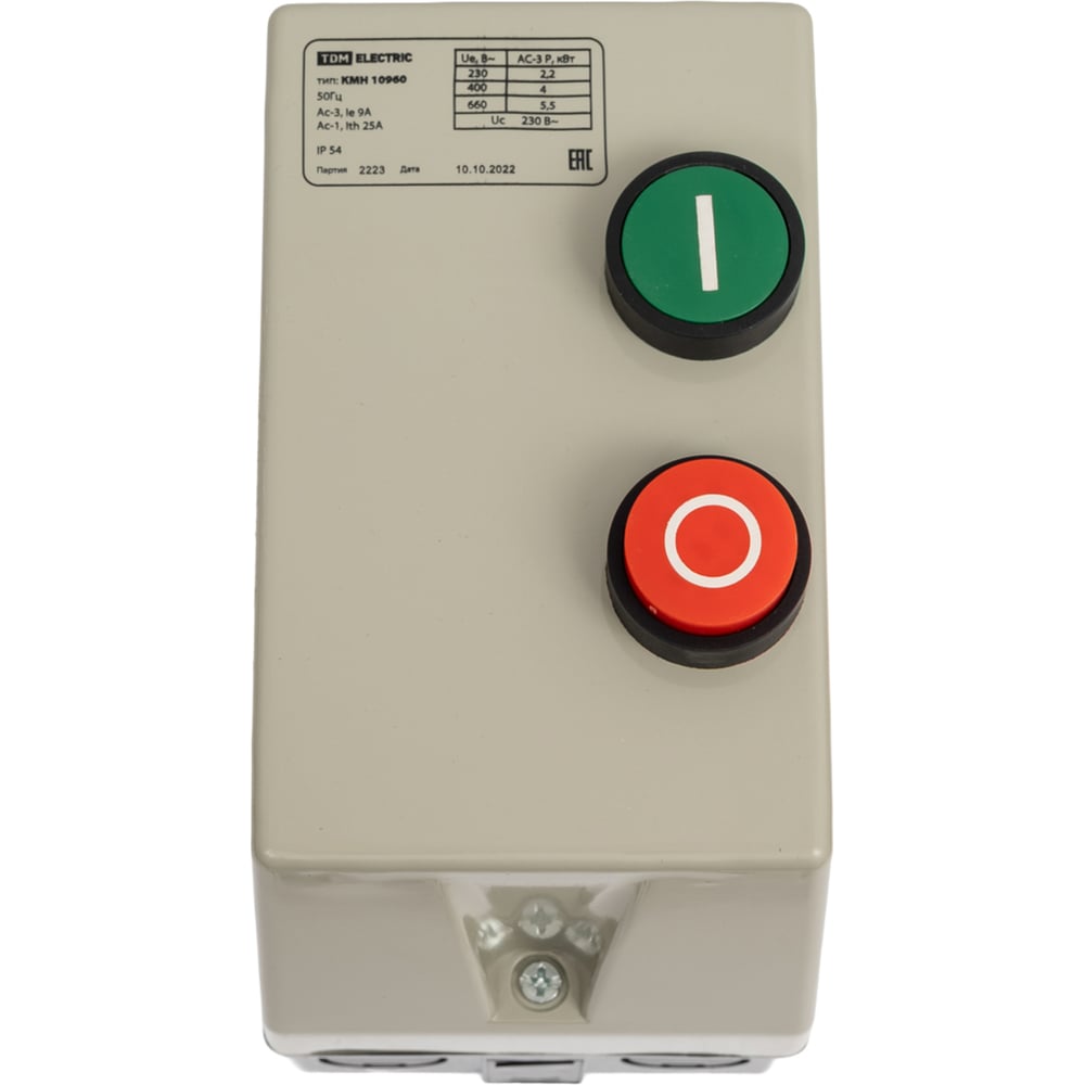 Изображение товара Контактор TDM ELECTRIC КМН10960 9А в оболочке Ue=220В/АС3 IP54 SQ0709-0001