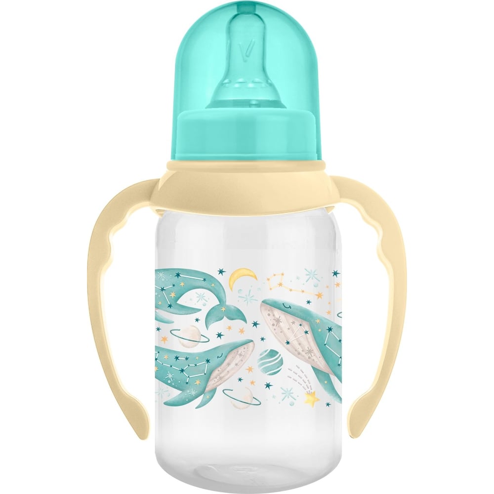 Изображение товара Бутылочка с ручками для кормления Мамина Радость 125 мл звезды и киты