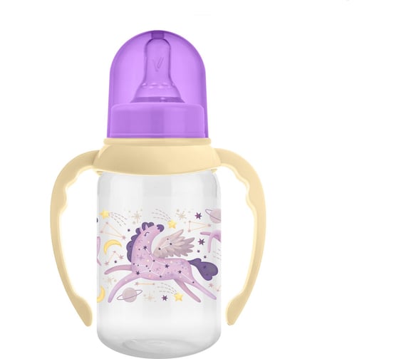 Изображение товара Бутылочка с ручками для кормления Мамина Радость 125 мл, соска m, звёздное небо-пегас КК1323