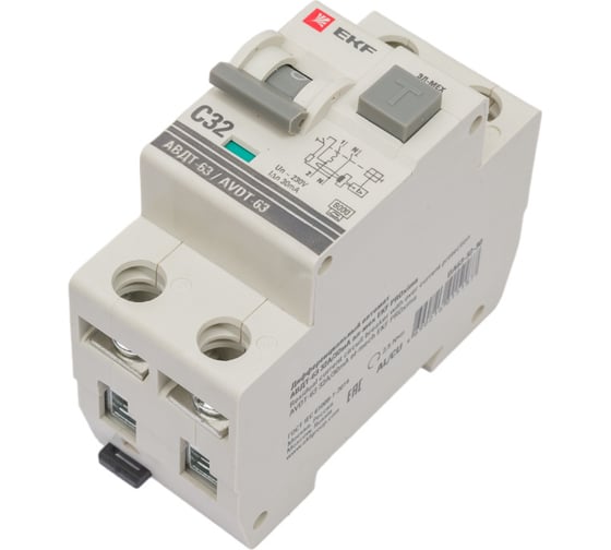 Изображение товара Дифференциальный автомат EKF АВДТ-63 32А/30мА (характеристика C, эл-мех, тип А) 6кА PROxima DA63-32-30