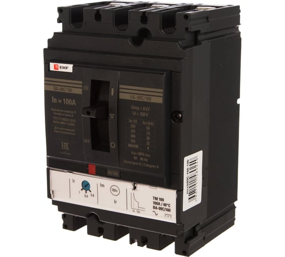 Изображение товара Автоматический выключатель EKF ВА-100А 36кА ВА-99С/160 3 полюса mccb99C-160-100
