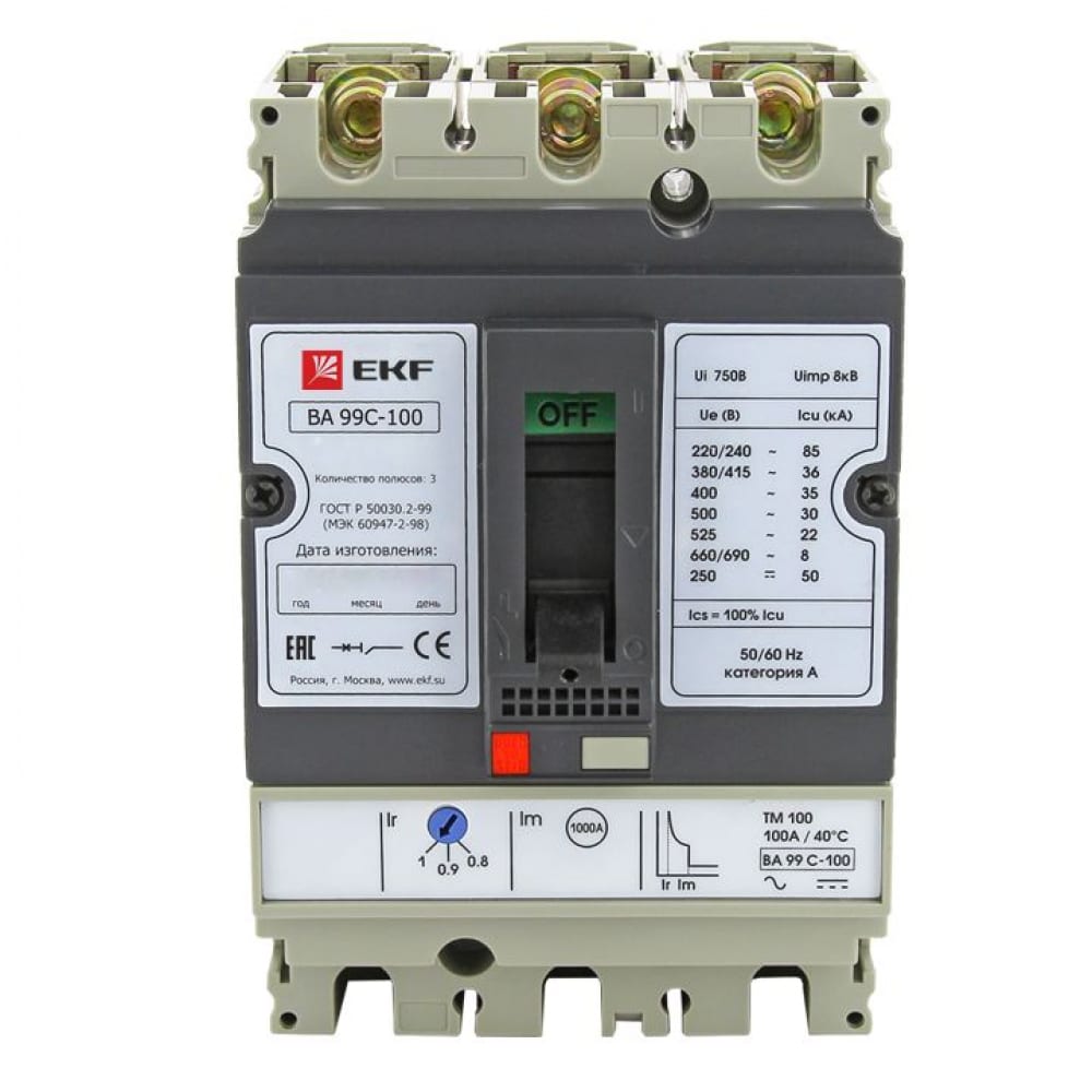 Трехполюсной автоматический выключатель EKF выключатель автоматический ekf mcb47100 3 125c pro 3п 125а 10ка
