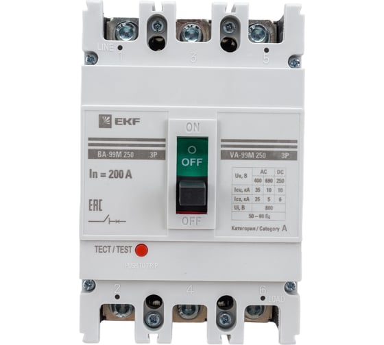 Изображение товара Автоматический трехполюсный выключатель EKF ВА-99М/250 200А 25кА РЭ2000А mccb99-250-200m