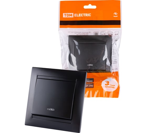 Изображение товара 1 клавишный выключатель TDM ELECTRIC с подсветкой 10А графит "Лама" SQ1815-0604