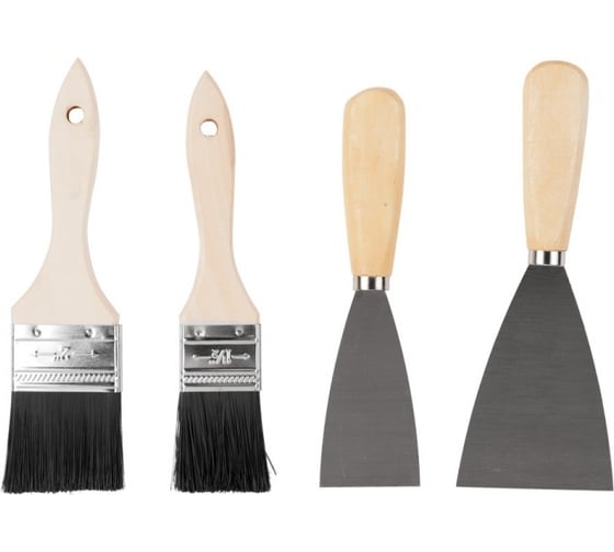 Изображение товара Набор малярного инструмента Помощник 4пр.(р-р кисти: 38,50мм,р-р шпателя: 50,75мм), в блистере P011K(49989)