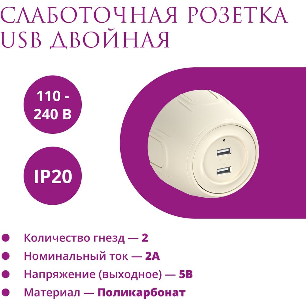 Изображение товара Розетка USB OneKeyElectro Rotondo с подсветкой