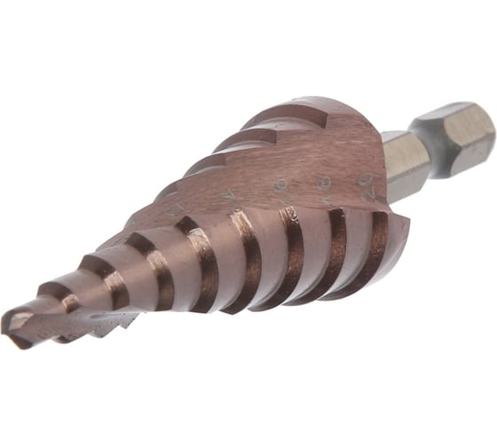 Изображение товара Сверло ступенчатое PRO 4-20 мм, HSS-Co, спиральный профиль, шестигранный хвостовик ТУНДРА 7546783