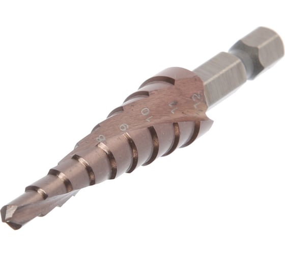 Изображение товара Сверло ступенчатое PRO 4 - 12 мм, HSS-Co, спиральный профиль, шестигранный хвостовик ТУНДРА 7546782