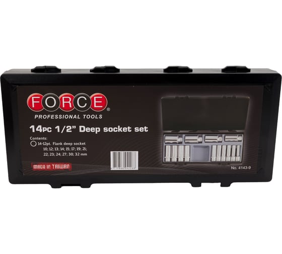 Изображение товара Набор длинных головок 12-ти гранных, 1/2", 77 мм, 14 шт. FORCE 4143-9