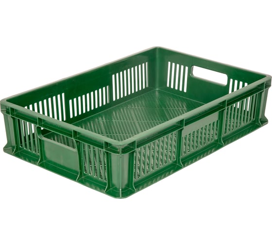 Изображение товара Ящик п/э Тара.ру 600х400х140 мм перфорированный с ручками зеленый 16607