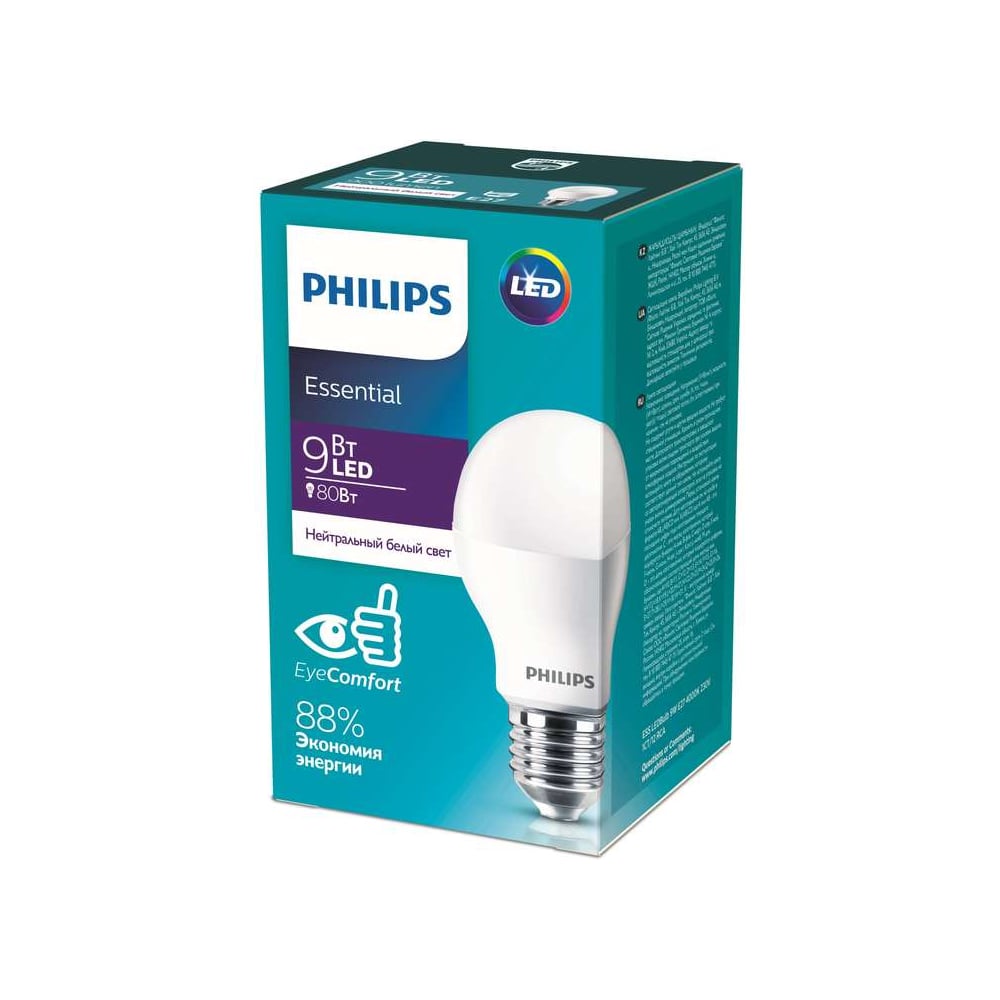 фото Светодиодная лампа philips ess ledbulb 9-80вт e27 нейтральный белый свет 1277612