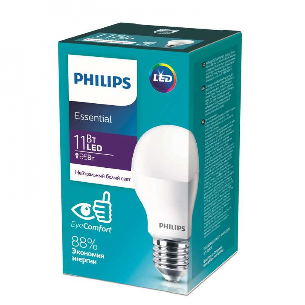 фото Светодиодная лампа philips ess ledbulb 11-95вт e27 нейтральный белый свет 1277615
