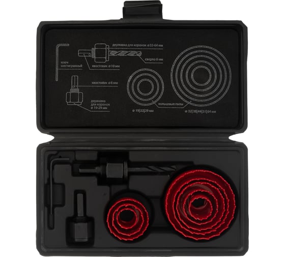 Изображение товара Набор кольцевых пил по дереву, 19-64 мм 11 предм, MATRIX 70473