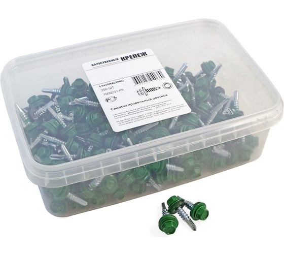 Изображение товара Кровельный саморез Качественный КРЕПЕЖ зеленый лист RAL 6002, 5.5х25 мм, 200 шт 1000231 КЧ
