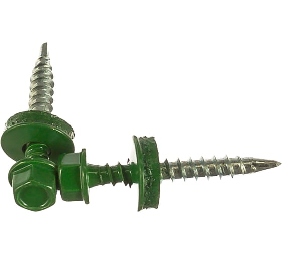 Изображение товара Кровельный саморез Качественный КРЕПЕЖ зеленый лист RAL 6002, 4.8х35 мм, 200 шт 1000225 КЧ