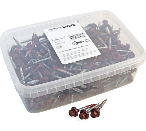 Изображение товара Кровельный саморез Качественный КРЕПЕЖ красное вино RAL 3005, 4.8х38 мм, 250 шт 1000131 КЧ