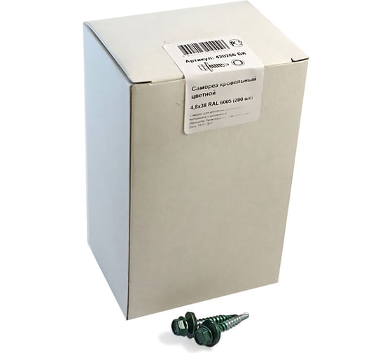 Изображение товара Кровельный саморез крепежная техника зеленый мох RAL 6005, 4.8х38 мм, 200 шт 420266 БК