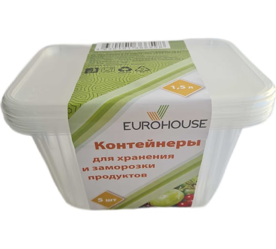 Изображение товара Контейнеры для хранения и заморозки продуктов EUROHOUSE 1.5 л, 5 шт. 15900