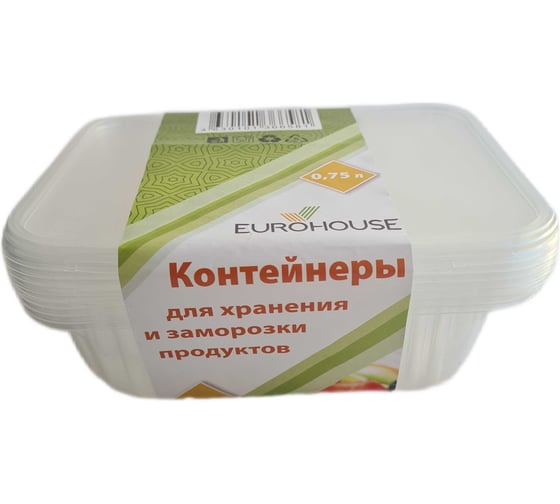 Изображение товара Контейнеры для хранения и заморозки продуктов EUROHOUSE 0.75 л, 5 шт. 15899