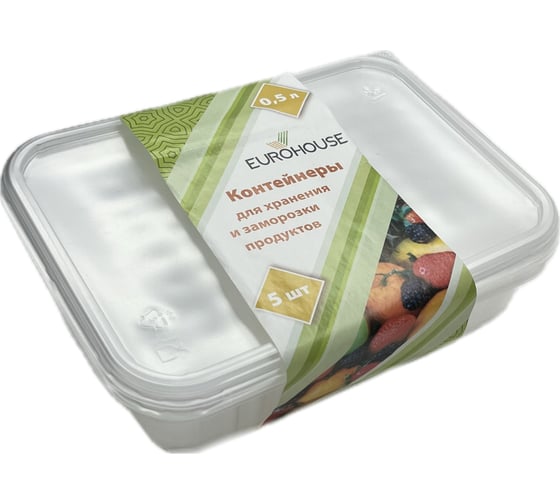 Изображение товара Контейнеры для хранения и заморозки продуктов EUROHOUSE 0.5 л, 5 шт. 15898