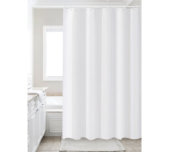 Изображение товара Штора для ванной Zenfort "жаккард" полиэстер, 180x200 см, 12 колец, с утяжелителем, белый 104235