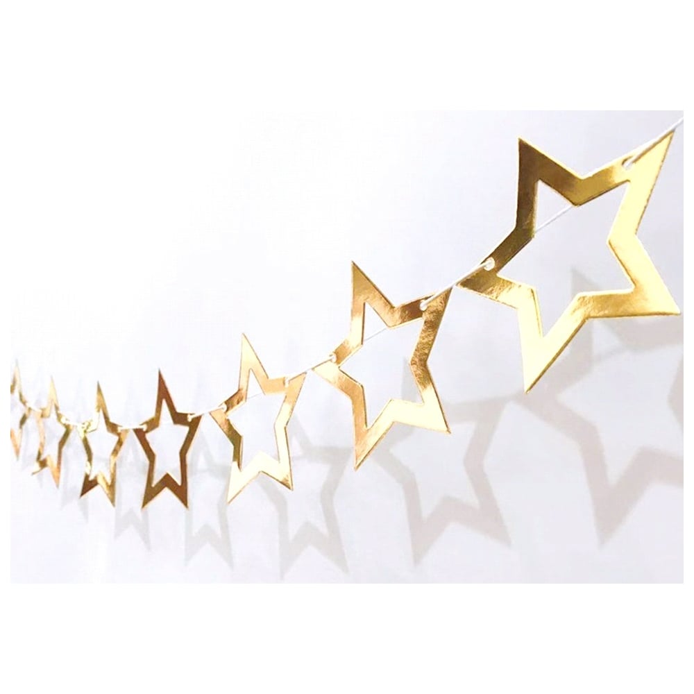 Изображение товара Бумажная гирлянда EUROHOUSE растяжка 2 м Звезды золотая декоративный элемент