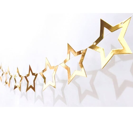 Изображение товара Бумажная гирлянда EUROHOUSE растяжка 2 м, Звезды, золотая 15883
