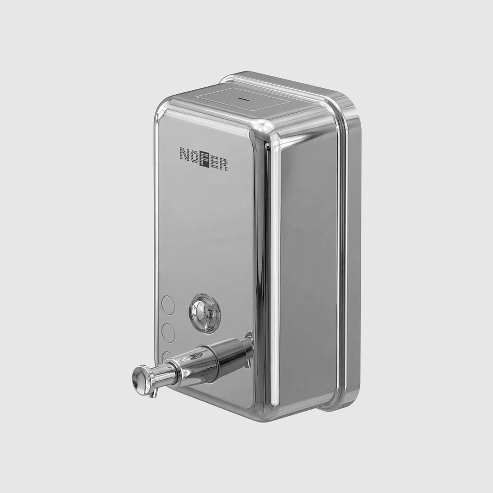 Изображение товара Диспенсер для мыла Nofer INOX глянцевый прямоугольный с пластиком внутри 1200 мл. 03041.B