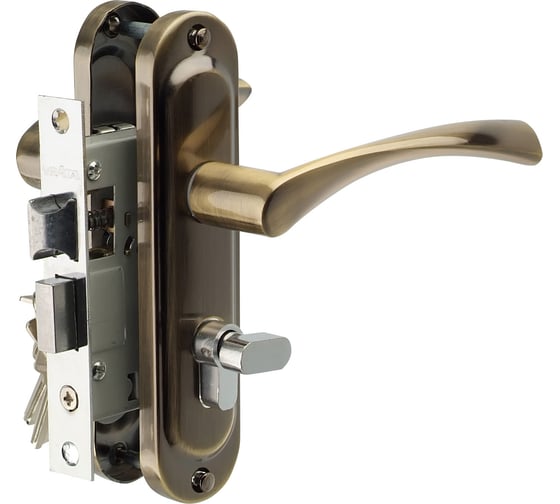 Изображение товара Врезной замок Vrata 50/76-ЦМВ70 цилиндровый, с защелкой, с ручкой, бронза 210272