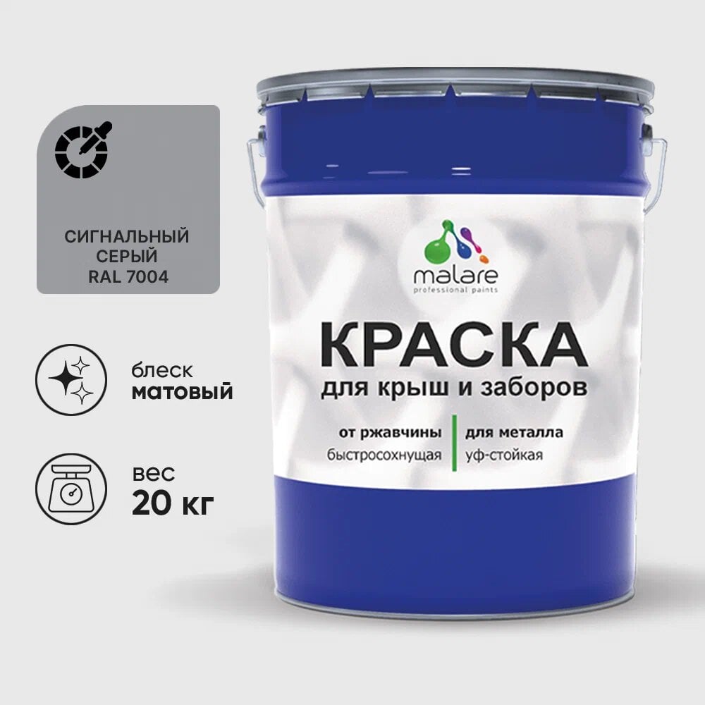 Изображение товара МАЛАРЕ антикоррозийная краска для металла сигнальный серый 20 кг
