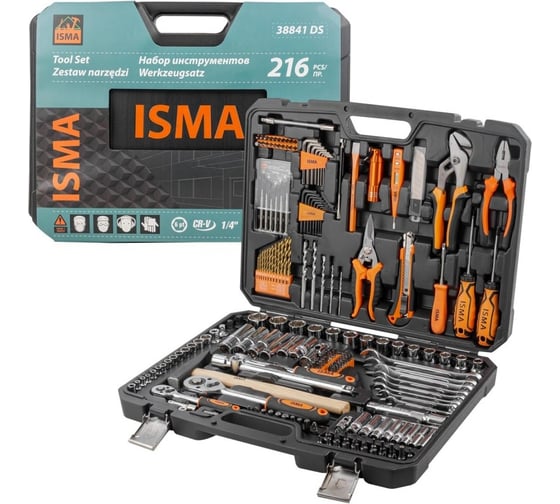 Изображение товара Набор инструментов ISMA 216 предметов 1/4", 1/2" 6 гр ISMA-38841DS(56482)