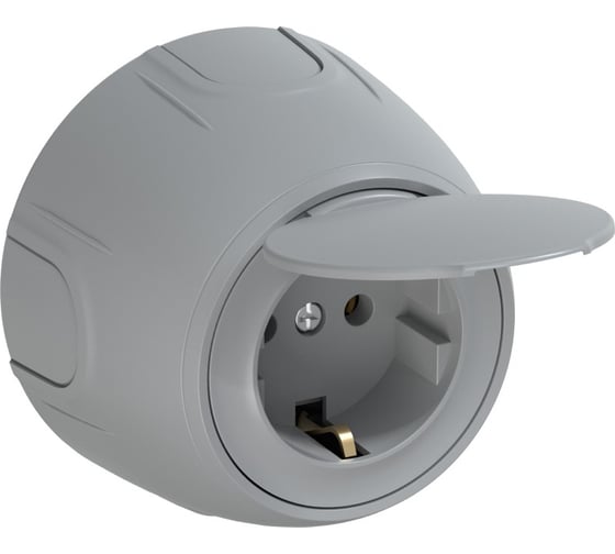 Изображение товара Накладная розетка OneKeyElectro с крышкой (наружная), с заземлением Rotondo, винтовые контакты, цвет серый. 7700949