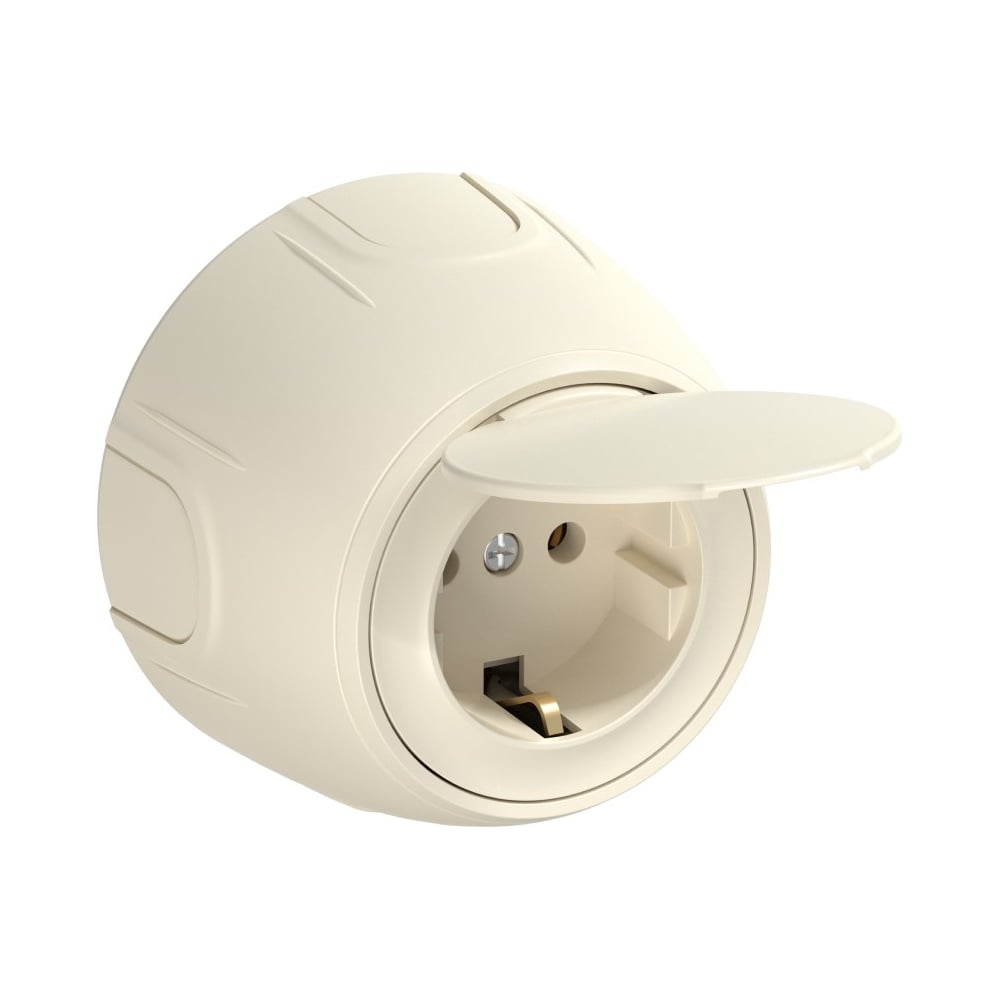 Изображение товара Накладная розетка OneKeyElectro с крышкой (наружная), с заземлением Rotondo , винтовые контакты, цвет бежевый. 7700947