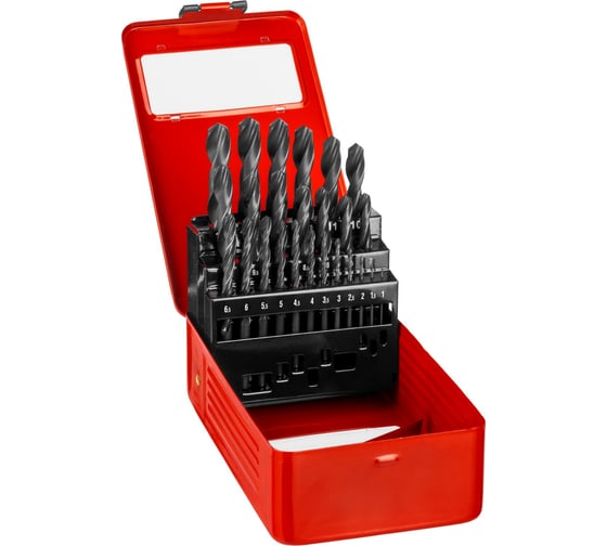 Изображение товара Набор сверл по металлу ЗУБР Мастер быстрорежущая сталь Р4М2, класс В, мет. бокс, 25 шт, 1-13 мм 29605-H25