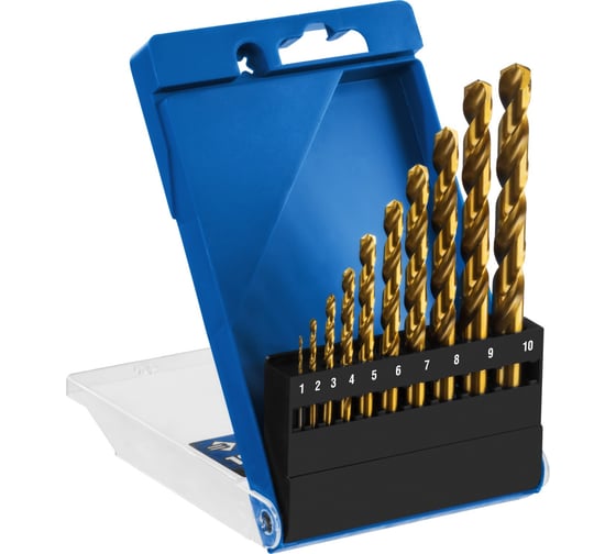 Изображение товара Набор сверл по металлу ЗУБР Титан 1-10 мм, 10 шт, сталь Р6М5 29615-H10