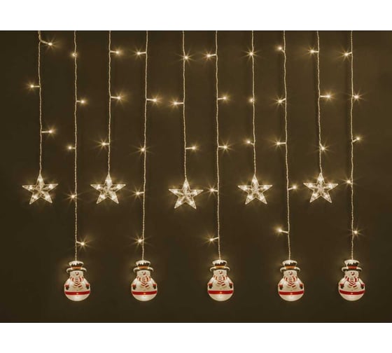 Изображение товара Гирлянда Navigator NGF-D037-01 (бахрома звезды и снеговики WW 3*0.6м IP20 95024