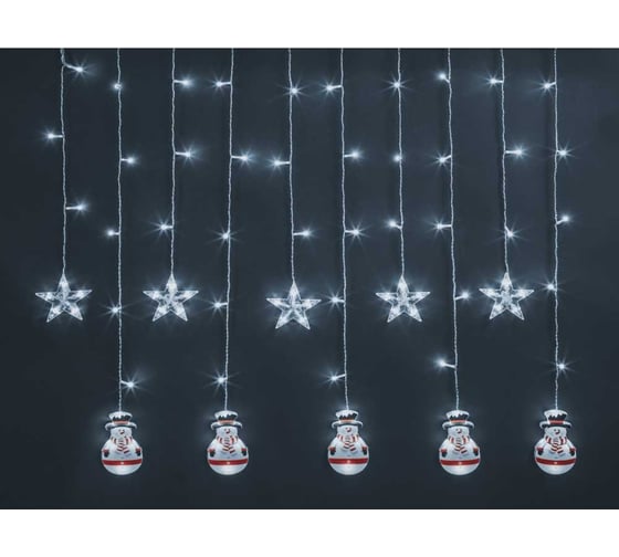 Изображение товара Гирлянда Navigator NGF-D037-02 бахрома звезды и снеговики CW 3*0.6м IP20 95025