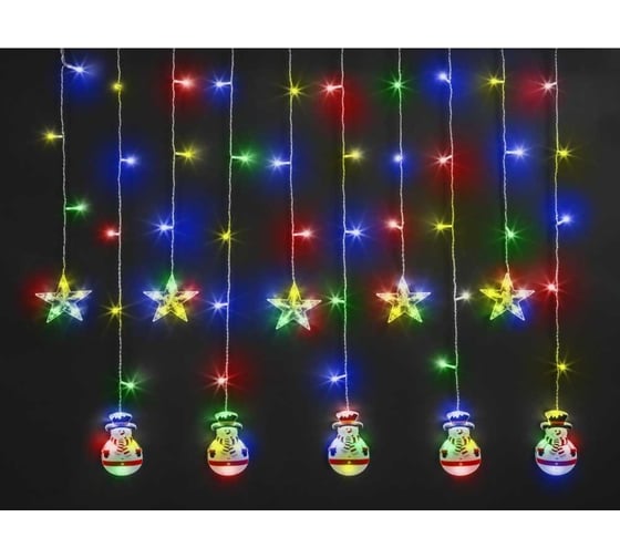Изображение товара Гирлянда Navigator 95 026 NGF-D037-03 бахрома звезды и снеговики RGBY 3*0.6м IP 95026