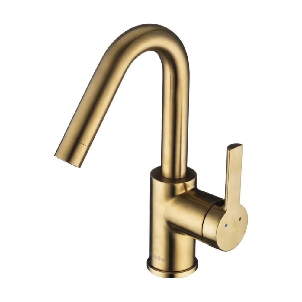 Изображение товара Высокий смеситель для раковины Swedbe 2712GO золотой современный дизайн