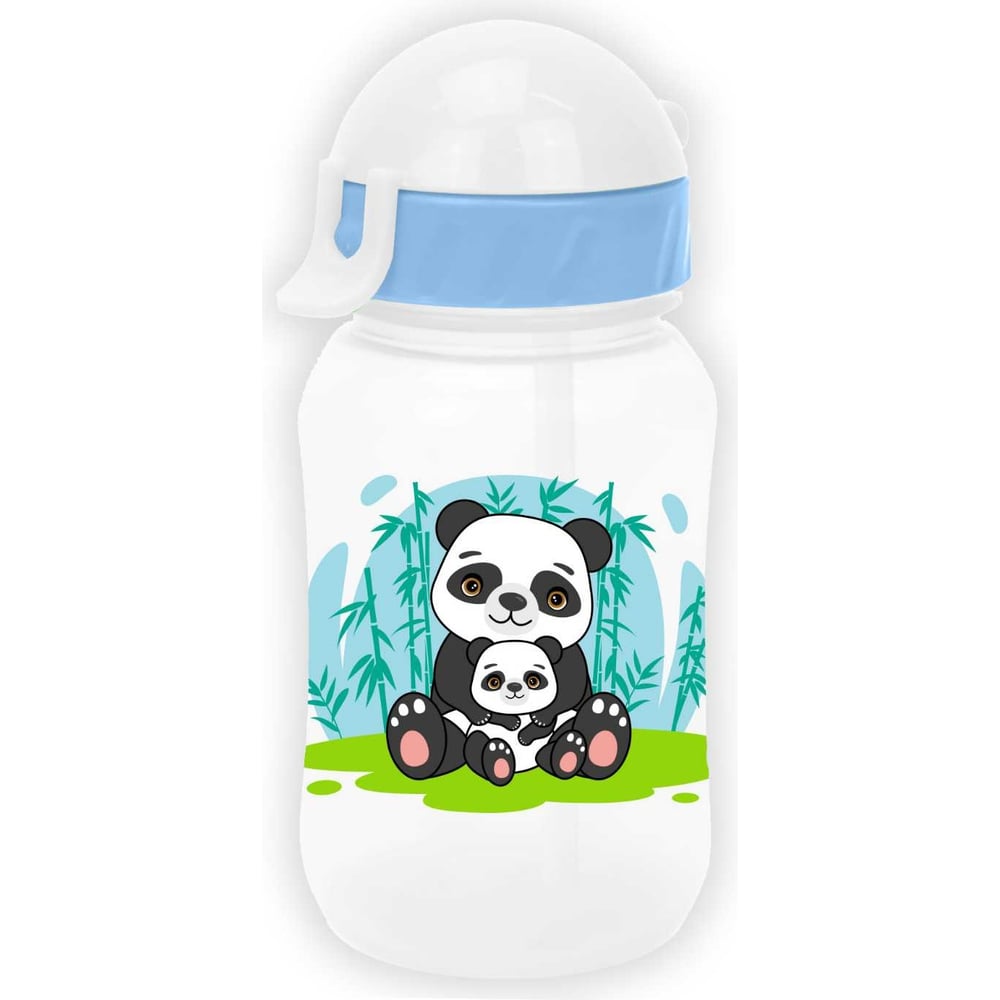 Изображение товара Бутылочка для воды с трубочкой 270 мл панда разнцветная Мамина Радость КК1262