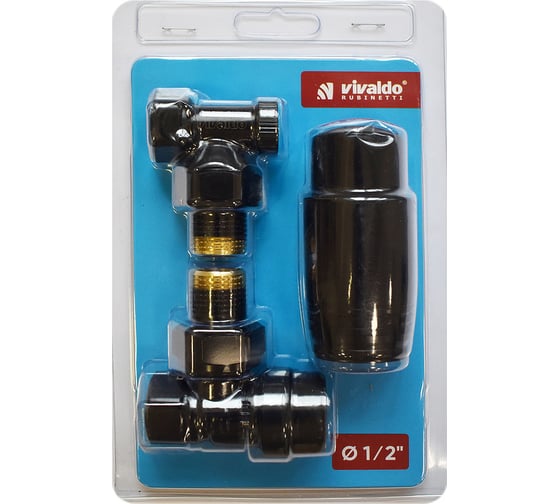 Изображение товара Термостатический угловой комплект для радиатора VIVALDO 1/2" чёрный в блистере ATRV-BL