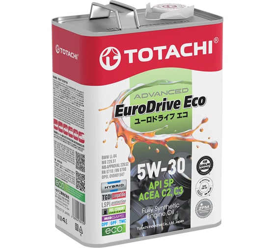 Изображение товара Синтетическое моторное масло TOTACHI EURODRIVE ECO Fully Synthetic 5W-30 API SP, ACEA C2/C3, ILSAC GF-6A 4л E6604
