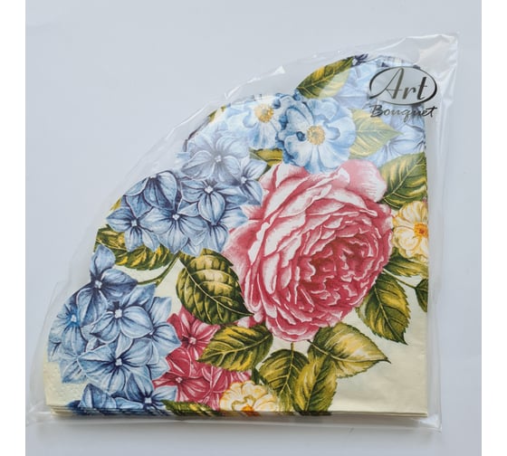 Изображение товара Салфетки EUROHOUSE Art Bouquet Rondo Гортензии и розы 12 л, 3 слоя, 15 шт. 42735