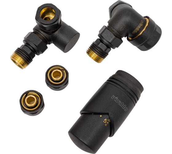 Изображение товара Комплект термостатический осевой VIVALDO 1/2" чёрный (антрацит) в блистере AXTRV-AT