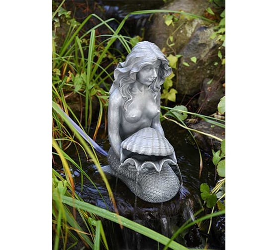 Изображение товара Фигура для фонтана Heissner Русалка с раковиной, цвет каменно-серый 003234-00