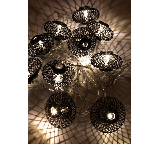 Изображение товара Гирлянда КОСМОС-Фонарики лофт метал. черн диаметр 5x3см 10LED, KOC_GIR-B119