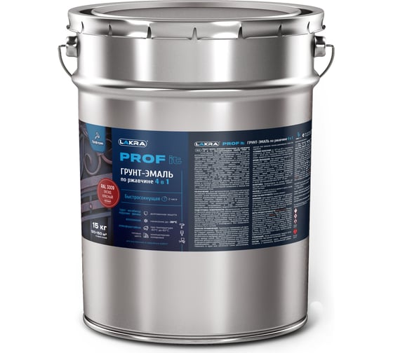 Изображение товара Грунт-эмаль по ржавчине ЛАКРА Prof it 4 в 1, быстросохнущая, оксид красный, ral 3009, 15 кг 8311400 ЛА-00001620