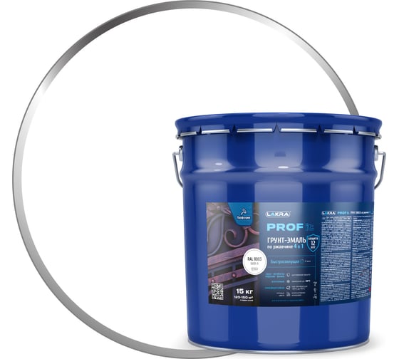 Изображение товара Грунт-эмаль по ржавчине ЛАКРА Prof it 4 в 1, быстросохнущая, база А, ral 9003, 15 кг 8311395 ЛА-00001615